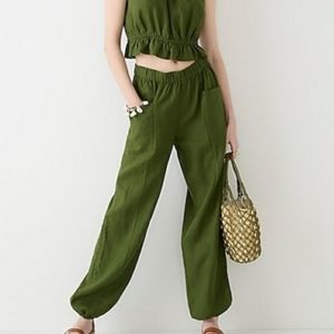 J. Crew NWOT Green Gathered Linen Pants Lagenlook
